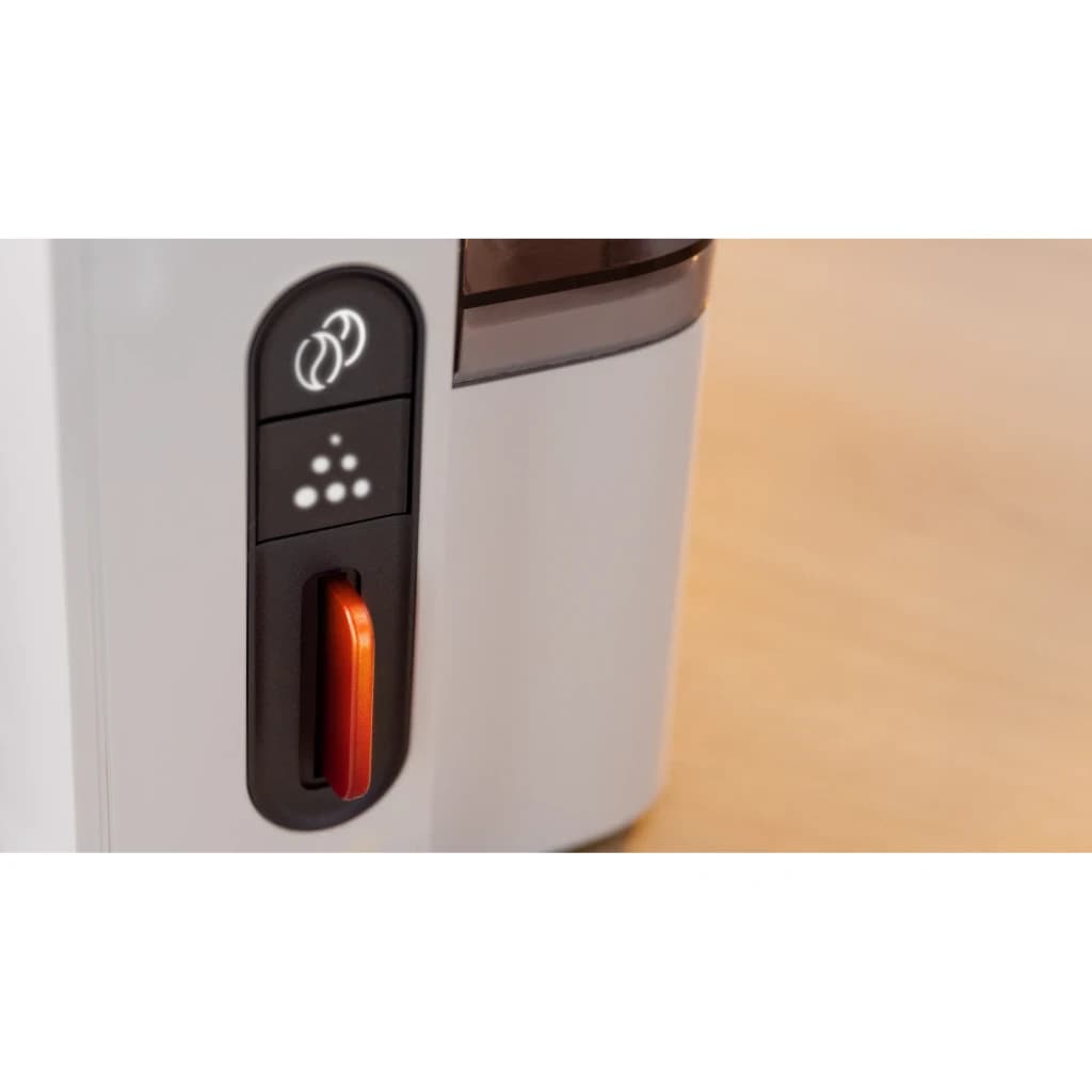 Cafeteira de filtro Bosch MyMoment 1,25L 1200W Branco TKA3M131, detalhe: painel de controlo preto com ícone de café, seletor