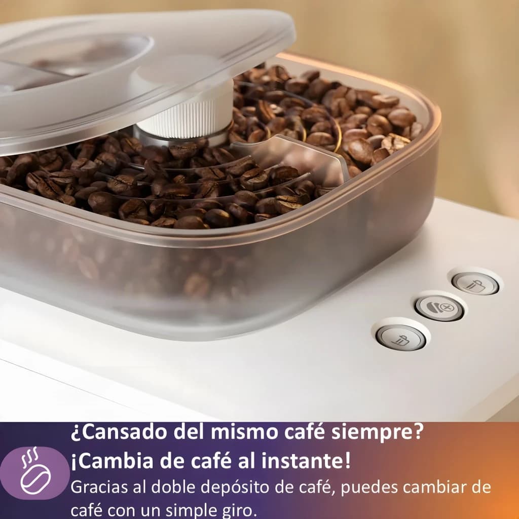 Máquina de Espresso Philips Baristina BAR320/00 Moinho cerâmico 16bar 1,2L, detalhe: depósito duplo de grãos com tampa