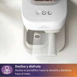Máquina de Espresso Philips Baristina BAR320/00 Moinho cerâmico 16bar 1,2L, detalhe frontal: portafiltro deslizante aberto
