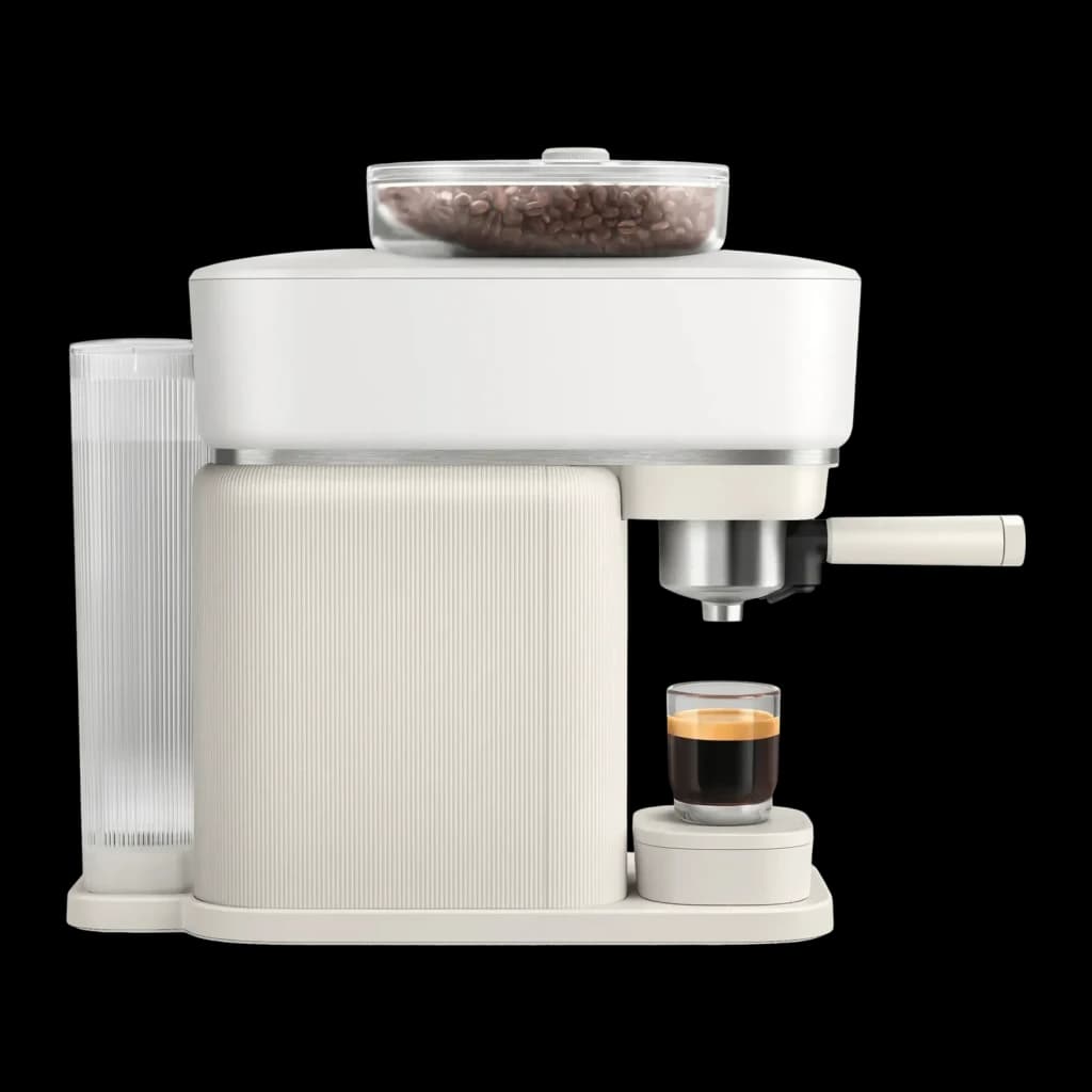 Máquina de Espresso Philips Baristina BAR320/00 Moinho cerâmico 16bar 1,2L, detalhe lateral: grãos na tremonha, reservatório