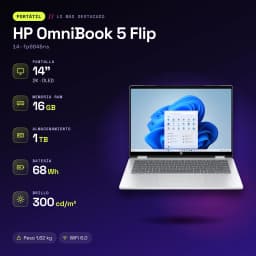 Portátil 2 en 1 HP OmniBook 5 Flip 16GB/1TB SSD 14 pulgadas OLED 2K Táctil Intel Core 7 150U NVMe PCIe 4.0 Windows 11 Home Plata 14-fp0045ns - características
