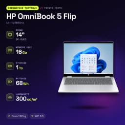 Portátil 2 en 1 HP OmniBook 5 Flip 16GB/1TB SSD 14 pulgadas OLED 2K Táctil Intel Core 7 150U NVMe PCIe 4.0 Windows 11 Home Plata 14-fp0045ns - características