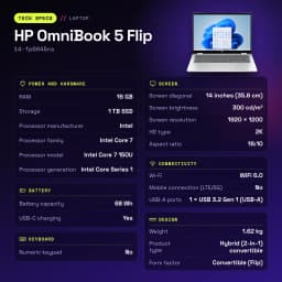 Portátil 2 en 1 HP OmniBook 5 Flip 16GB/1TB SSD 14 pulgadas OLED 2K Táctil Intel Core 7 150U NVMe PCIe 4.0 Windows 11 Home Plata 14-fp0045ns - características