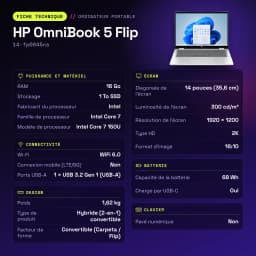 Portátil 2 en 1 HP OmniBook 5 Flip 16GB/1TB SSD 14 pulgadas OLED 2K Táctil Intel Core 7 150U NVMe PCIe 4.0 Windows 11 Home Plata 14-fp0045ns - características