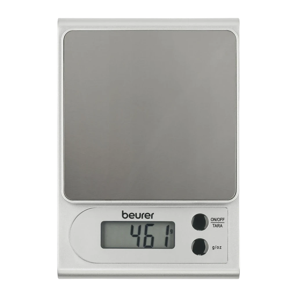 Báscula de cocina Beurer KS 22 3 kg / 1 g precisión Acero Inoxidable, detalle: pantalla LCD con 461 g, botones ON/OFF TARA