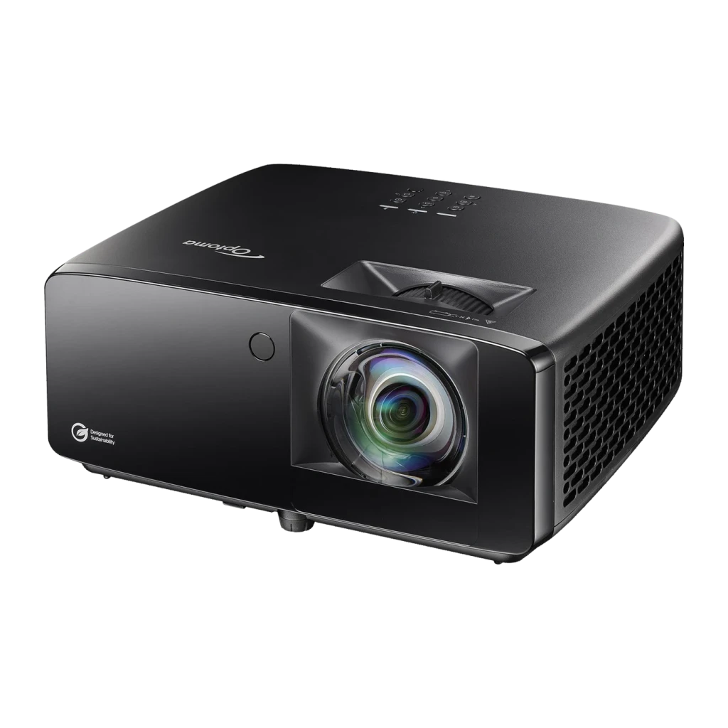 Projetor Optoma Laser DLP 4K UHD Curta Distância 0.496:1 4000 Lúmens ANSI Preto UHZ36STe, detalhe: objetiva grande angular