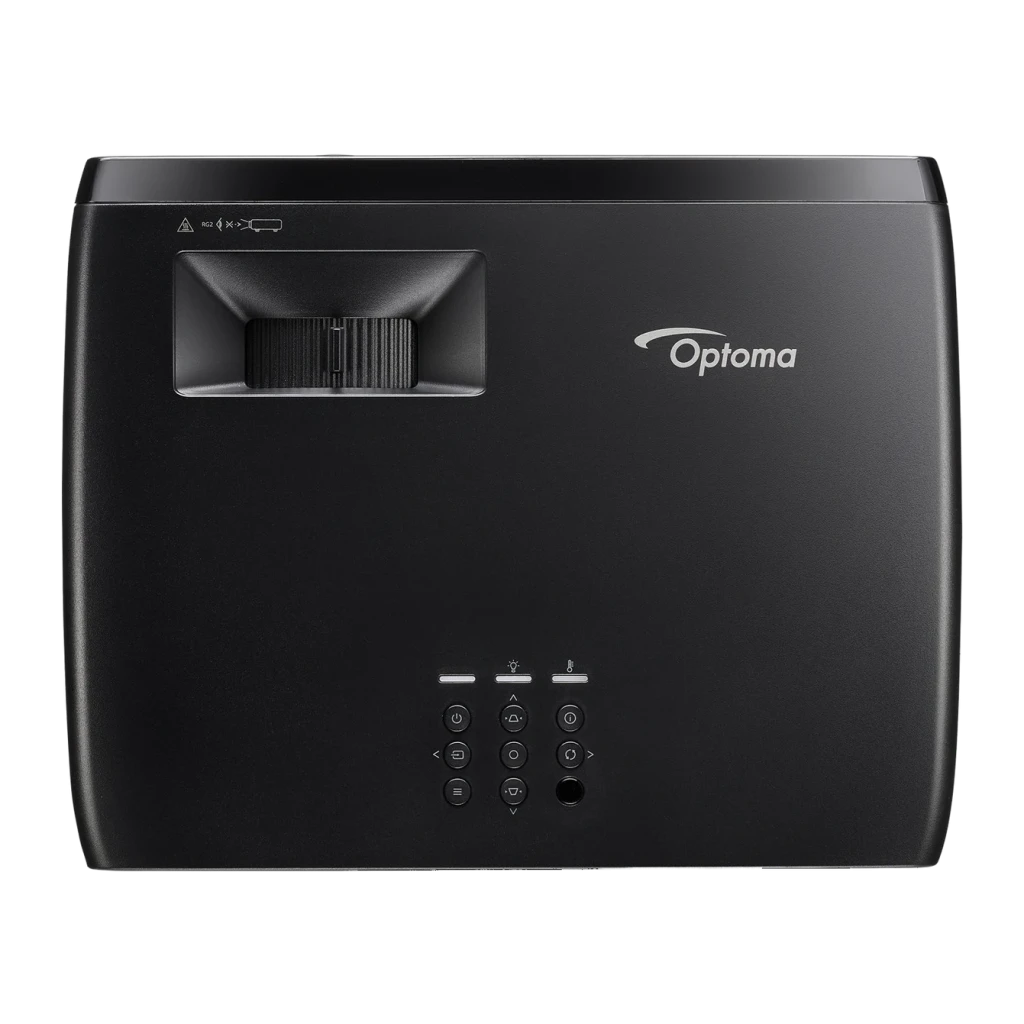 Projetor Optoma Laser DLP 4K UHD Curta Distância 0.496:1 4000 Lúmens ANSI Preto UHZ36STe, detalhe: vista superior com lente