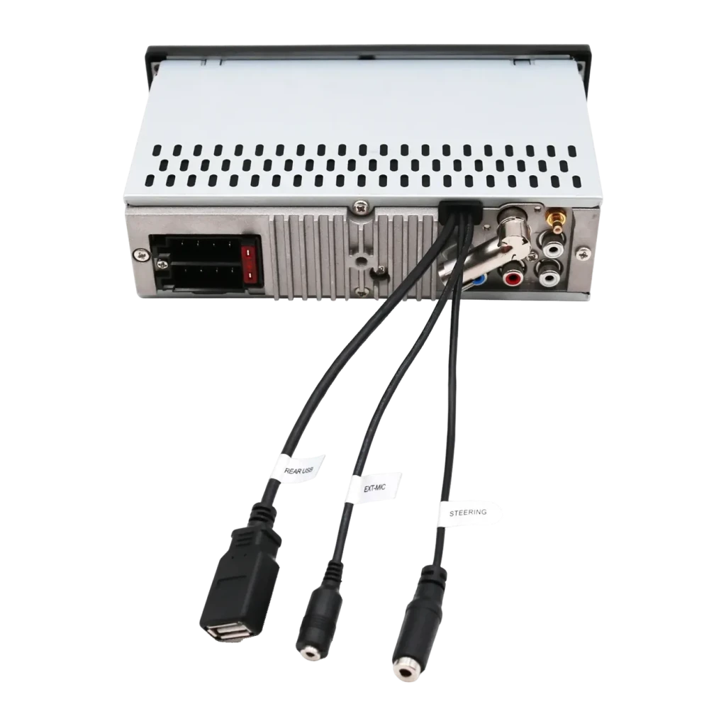 Auto-rádio Blaupunkt Bremen SQR 46 DAB Preto 1 DIN Bluetooth, vista traseira: conectores RCA, ISO e cabos etiquetados Rear