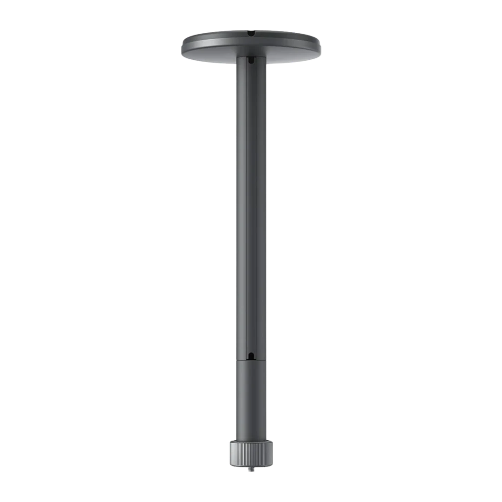 Support plafond JMGO P032 Gris Pivotant Compatible jusqu'à 10 kg, vue de face: platine circulaire, tige extensible et tête