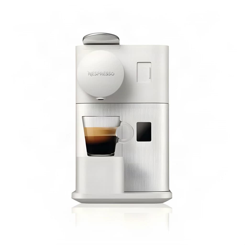 Cafetière à capsules De'Longhi Lattissima One 1L Réservoir à lait inclus Nespresso Blanc EN510.W, vue de face: tasse