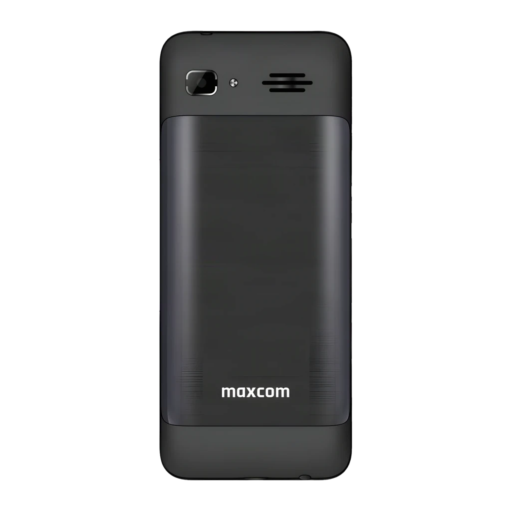 MaxCom Classic MM245 4G 2,8 polegadas 1000mAh Preto microSD, vista traseira: módulo de câmara, altifalante e logo maxcom