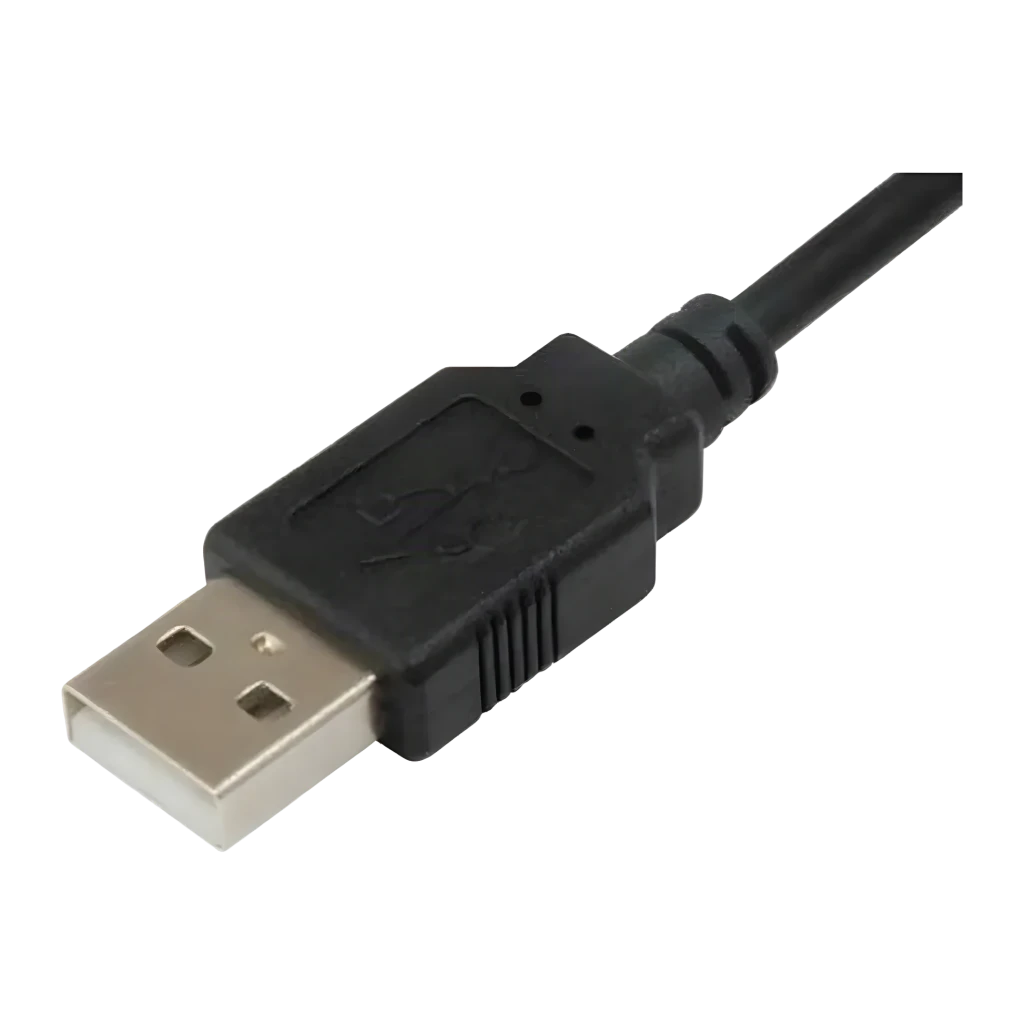 Lecteur de carte à puce Conceptronic SCR01B Noir, détail: connecteur USB-A doré avec câble noir en gros plan