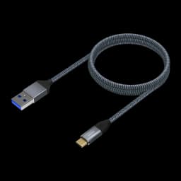 Cable Aisens USB 3.1 a USB-C Macho/Macho 2m 3A Gen2 Gris, vista frontal: trenzado gris enrollado, conector USB-A azul