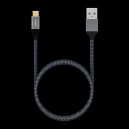 Cable Aisens USB 3.1 a USB-C Macho/Macho 2m 3A Gen2 Gris, detalle: trenzado gris, conector USB-C dorado y USB-A azul visibles