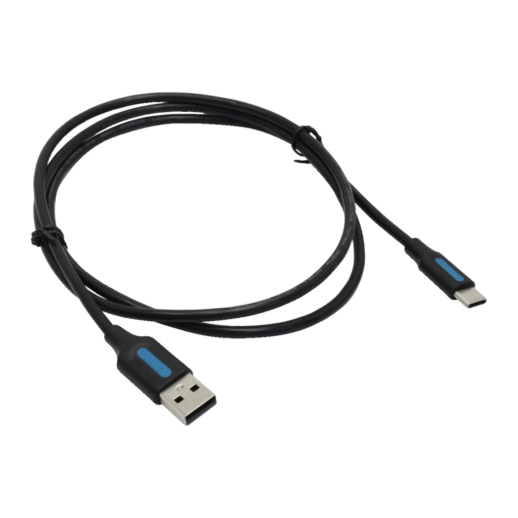 Câble USB Vention COKBF USB-A vers USB-C 3A Charge Rapide 1m Noir, vue complète: câble enroulé montrant la longueur totale