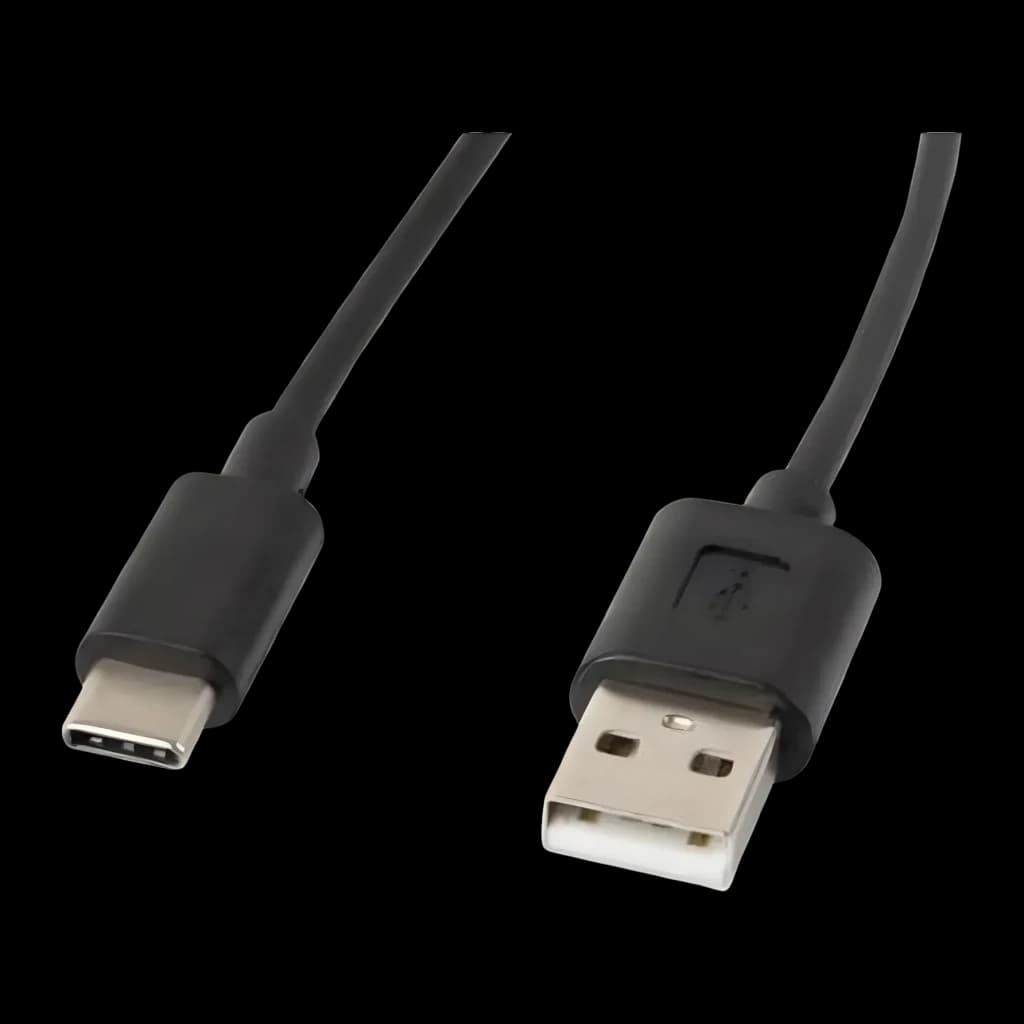 Cable usb Lanberg C a USB-A 2.0 Macho/Macho 1m 480 Mbit/s Negro, detalle: conectores USB-C y USB-A visibles sobre fondo negro