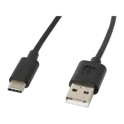 Cable usb Lanberg C a USB-A 2.0 Macho/Macho 1m 480 Mbit/s Negro, detalle: conectores USB-C y USB-A visibles sobre fondo negro