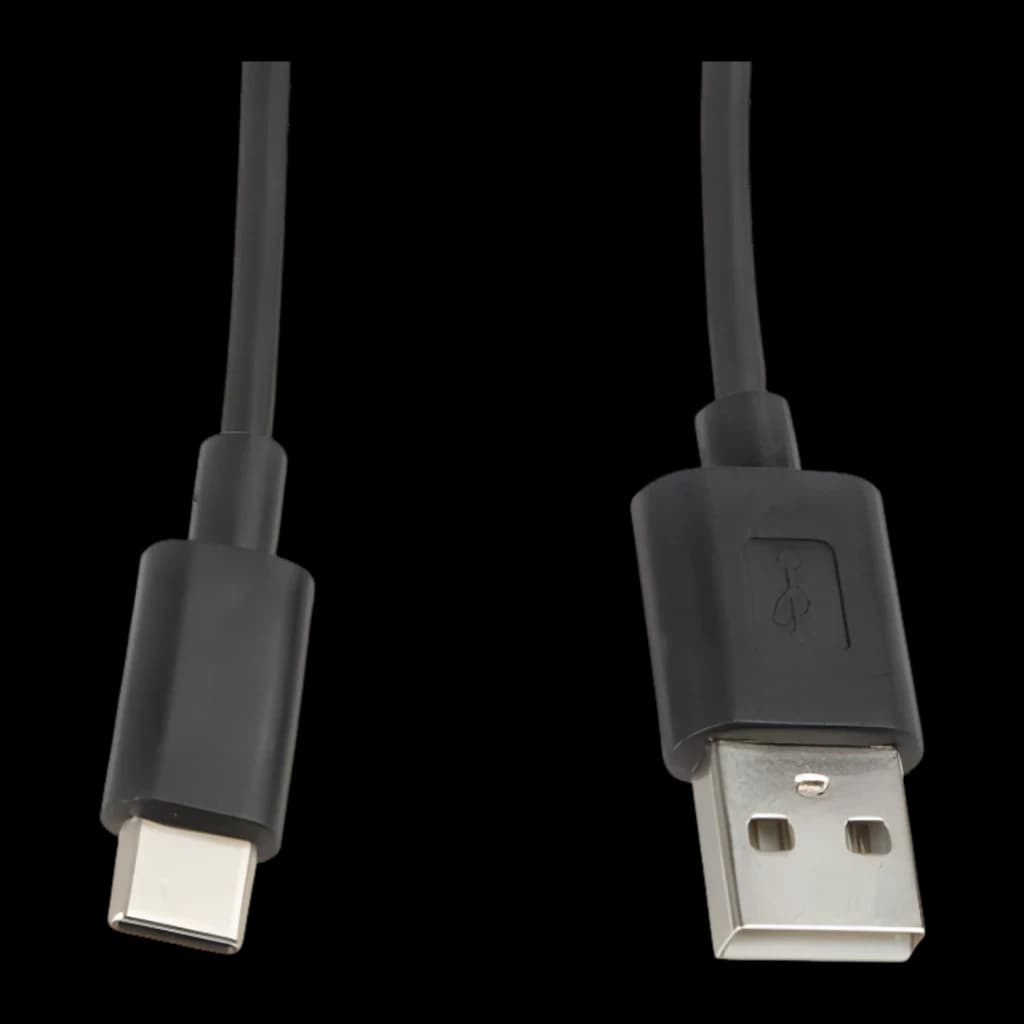 Cable usb Lanberg C a USB-A 2.0 Macho/Macho 1m 480 Mbit/s Negro, detalle: conectores USB-C y USB-A metálicos sobre fondo