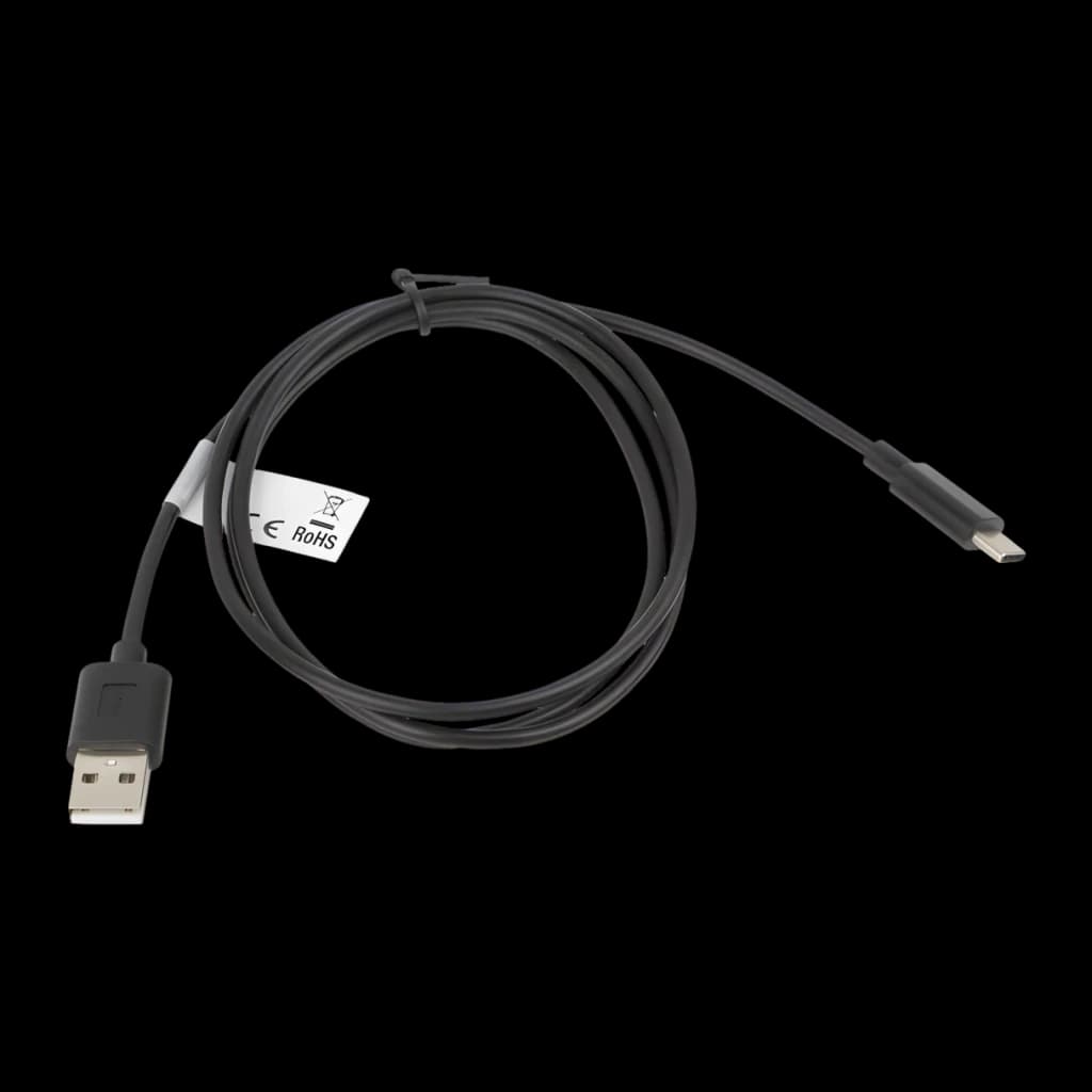 Cable usb Lanberg C a USB-A 2.0 Macho/Macho 1m 480 Mbit/s Negro, detalle: conectores USB-A y USB-C visibles, cable enrollado
