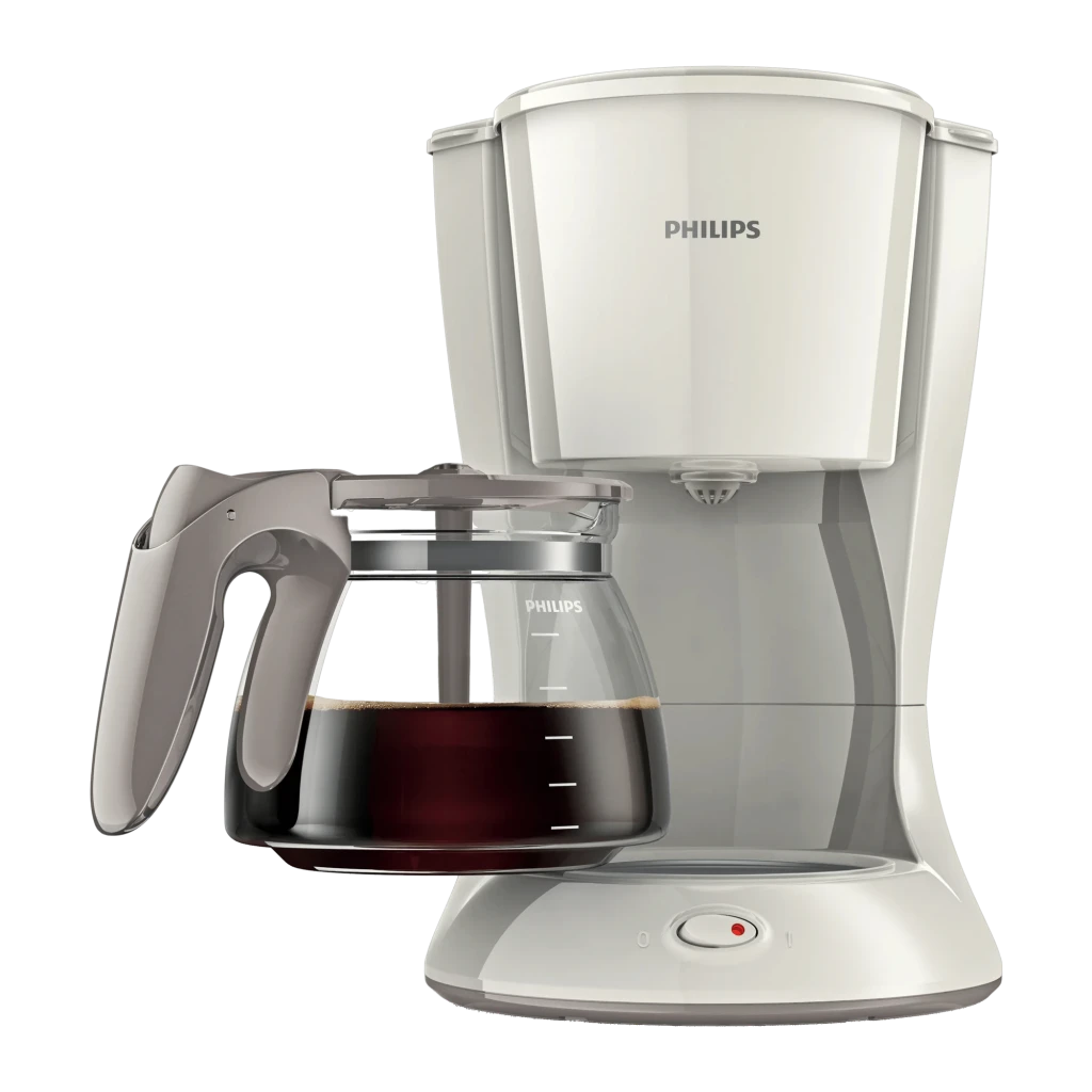Cafeteira de filtro Philips Daily Collection HD7461/00 1,2L 1000W Branco/Bege, detalhe: jarra de vidro com café, botão