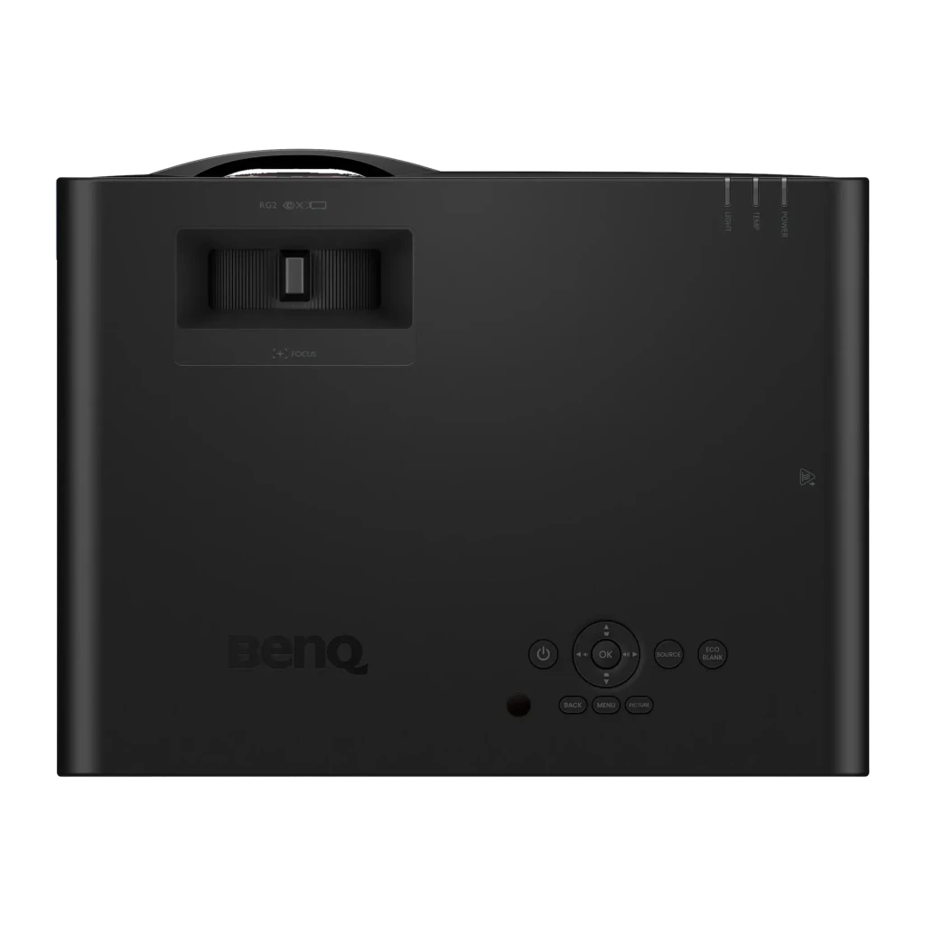 Proyector BenQ Láser Full HD 1080p Tiro Corto 5000 Lúmenes ANSI Negro LH860ST, detalle: vista superior con lente, ajuste