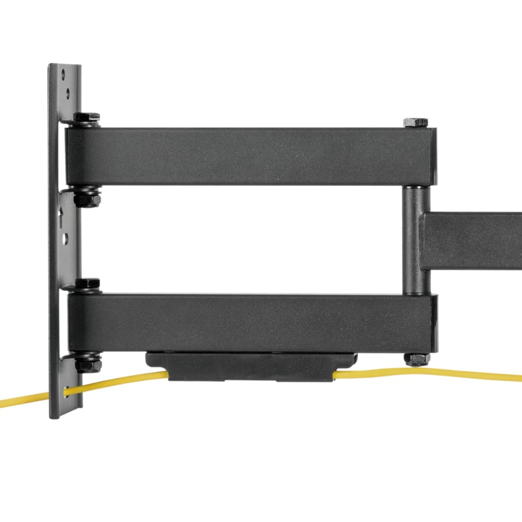 Support TV iggual SPTV13 Noir Mural Articulé Full Motion 37-75 pouces, côté: bras articulés et plaque murale avec câble jaune