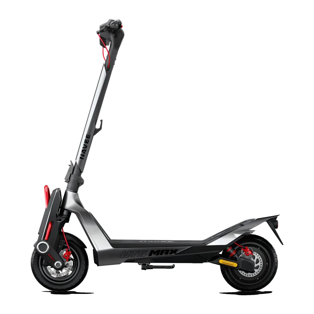 Patinete eléctrico NAVEE UT5 Max 2400W 100km 25km/h 12 pulgadas Gris, detalle: vista lateral completa, frenos de disco