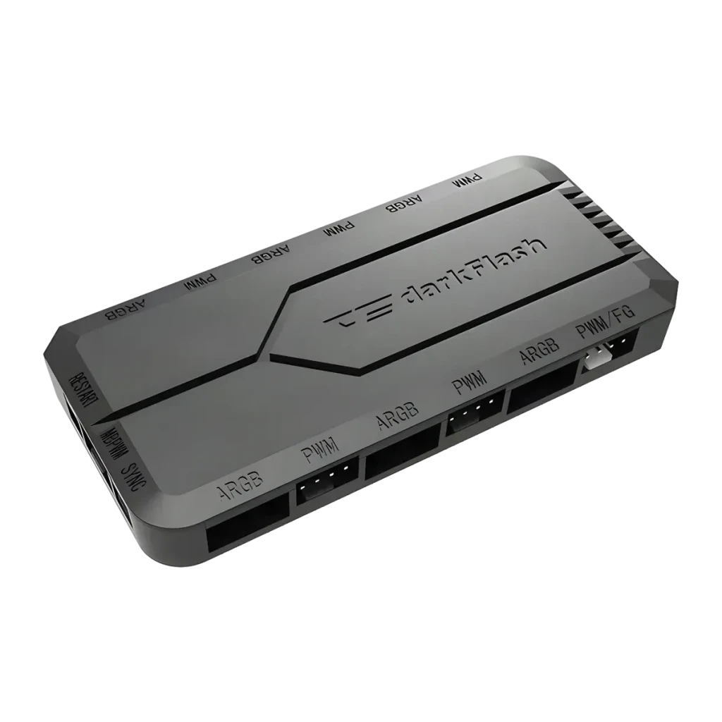 Controlador de ventiladores Darkflash RC2 RGB PWM 5 conectores ventilador Negro, vista frontal: cuerpo gris con logo