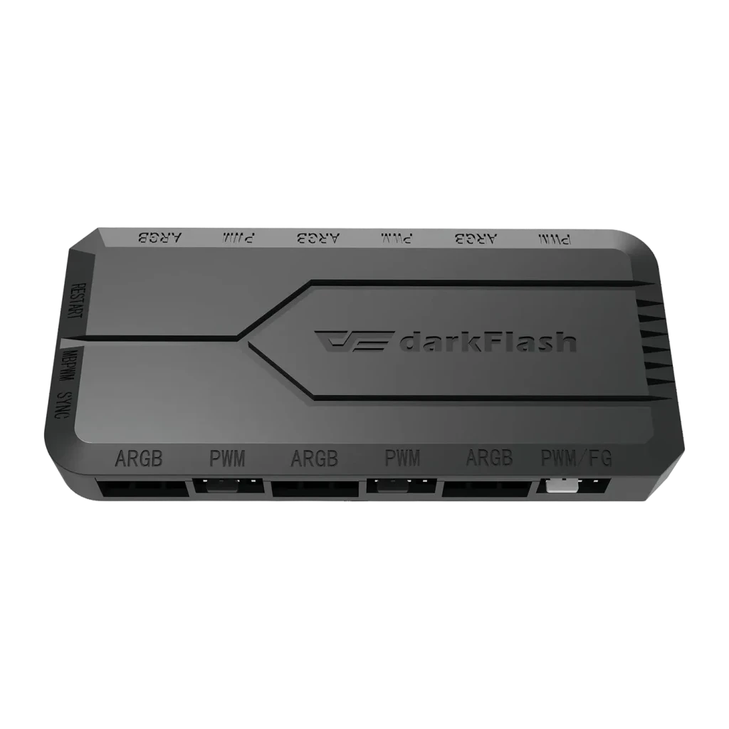 Controlador de ventiladores Darkflash RC2 RGB PWM 5 conectores ventilador Negro, detalle: vista frontal-inferior