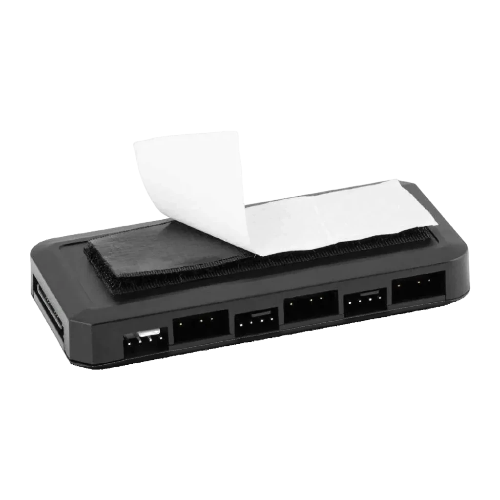 Controlador de ventiladores Darkflash RC2 RGB PWM 5 conectores ventilador Negro, vista trasera: cinta adhesiva de velcro