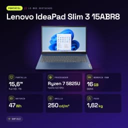 Portátil Lenovo IdeaPad Slim 3 15ABR8 16GB/512GB 15,6 polegadas Full HD AMD Ryzen 7 5825U SSD NVMe PCIe 4.0 Windows 11 Home Azul - características