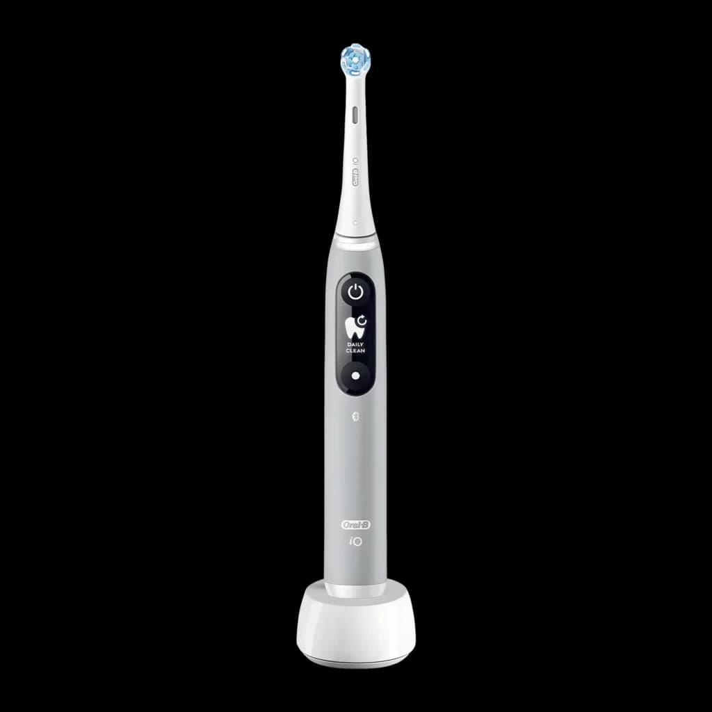 Brosse à dents électrique Oral-B iO Series 6 5 Modes Batterie rechargeable Gris, vue de face: manche gris avec écran Daily
