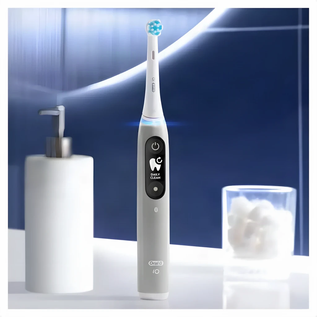 Brosse à dents électrique Oral-B iO Series 6 5 Modes Batterie rechargeable Gris, en utilisation: écran Daily Clean allumé