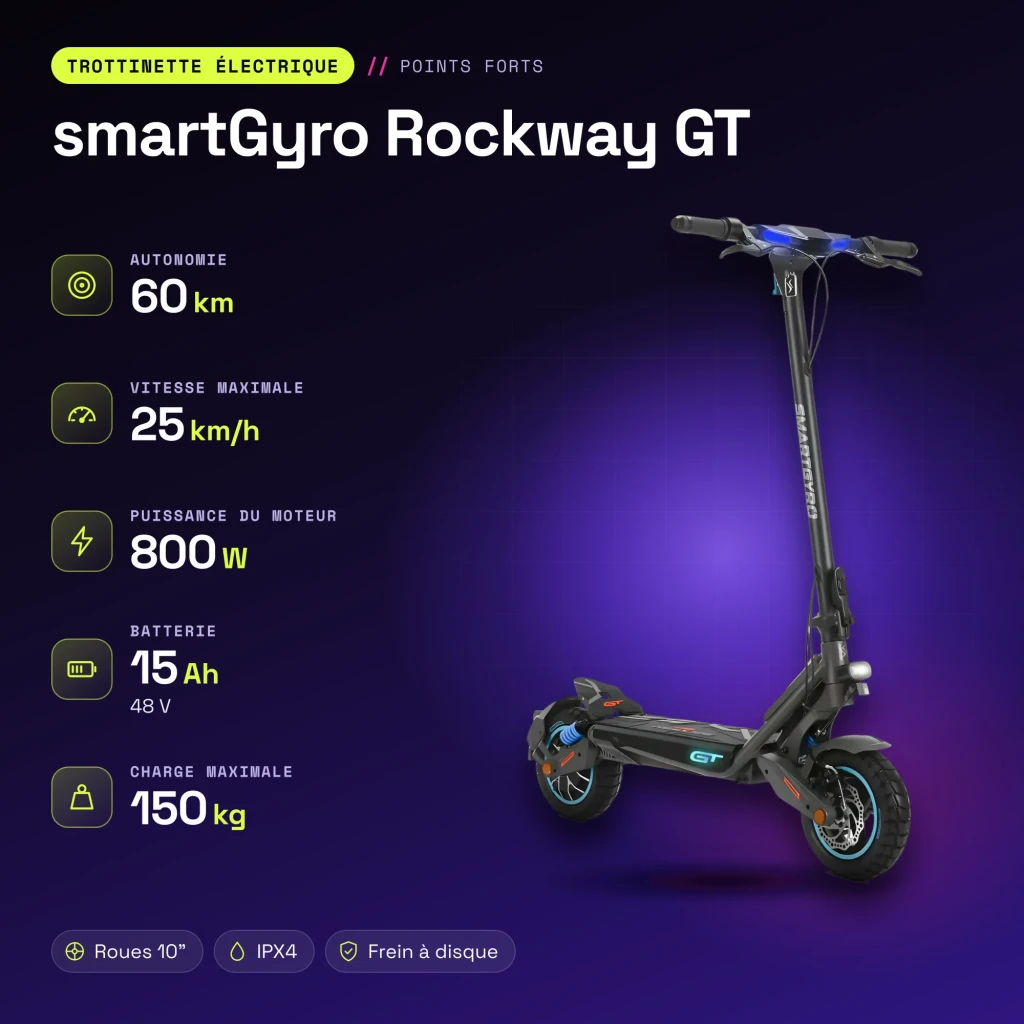 Patinete eléctrico smartGyro Rockway GT 800W 60km 25km/h 10 pulgadas Negro - características