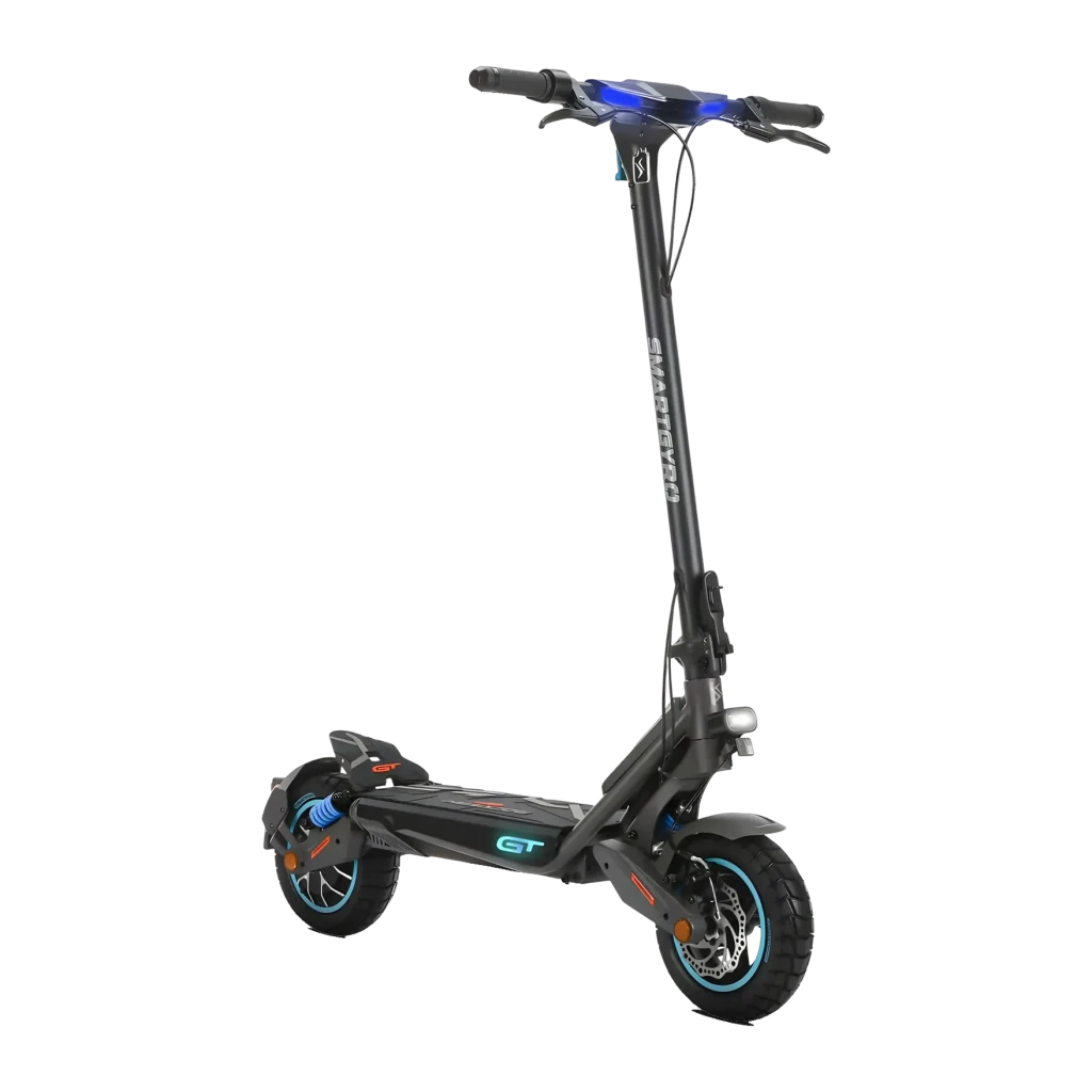 Patinete eléctrico smartGyro Rockway GT 800W 60km 25km/h 10 pulgadas Negro, vista frontal: manillar con pantalla LED azul