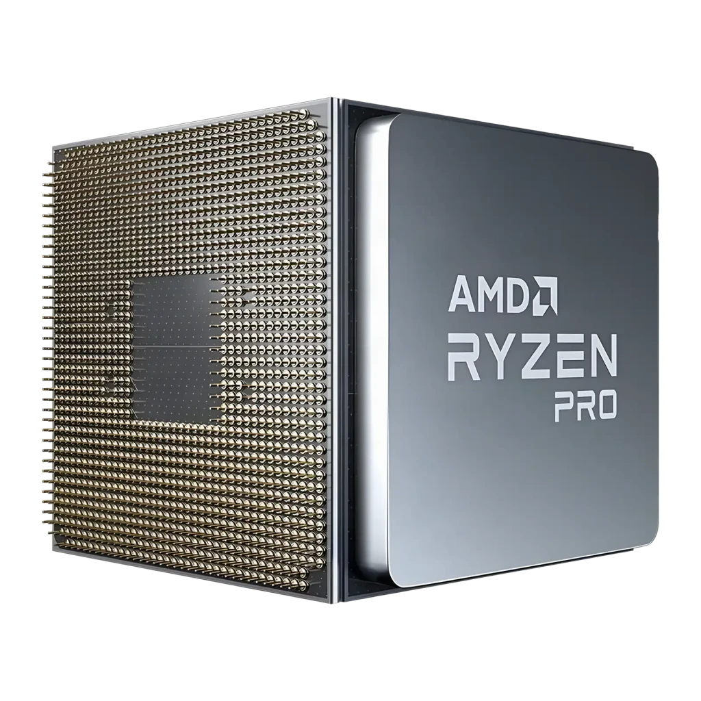 AMD Ryzen 5 PRO 5655G Tray 6 Cœurs AM4, détail: broches dorées AM4 et côté avec logo AMD Ryzen PRO