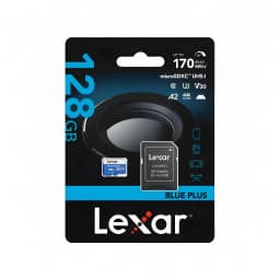 Carte microSD Lexar microSDXC UHS-I 128 Go V30 U3 A2 170 Mo/s Bleu, contenu de la boîte: emballage recto avec carte microSD