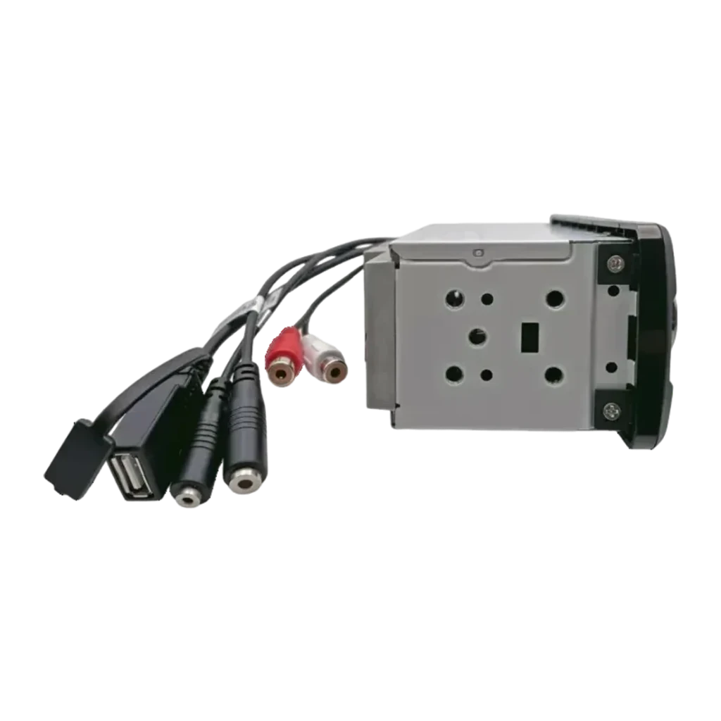 Autorradio Blaupunkt Dubai 424 Heavy Duty 24V 1DIN Bluetooth, detalle trasero: puertos USB, jack, RCA y carcasa metálica