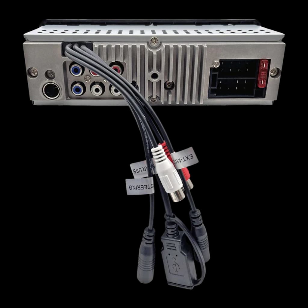Autorradio Blaupunkt Dubai 424 Heavy Duty 24V 1DIN Bluetooth, vista trasera: conectores RCA, ISO y cables USB etiquetados