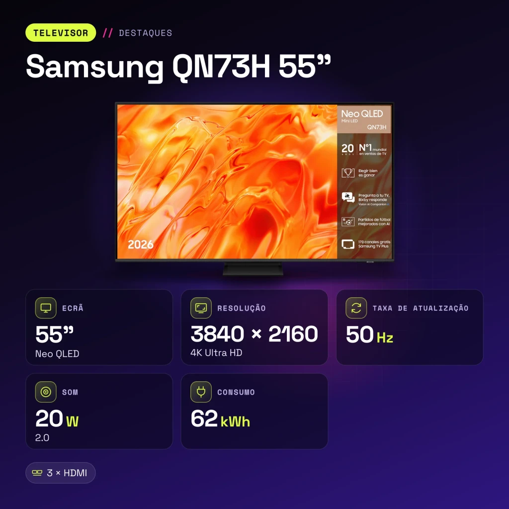 TV Samsung QN73H 55 pouces Neo QLED 4K Tizen Noir - caractéristiques