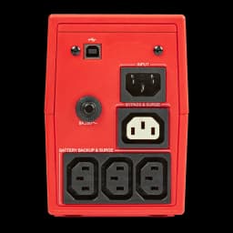 UPS Salicru SPS 650 SOHO+ Linha Interativa 650VA 360W, vista traseira: porta USB-B, entrada IEC, bypass e 3 tomadas
