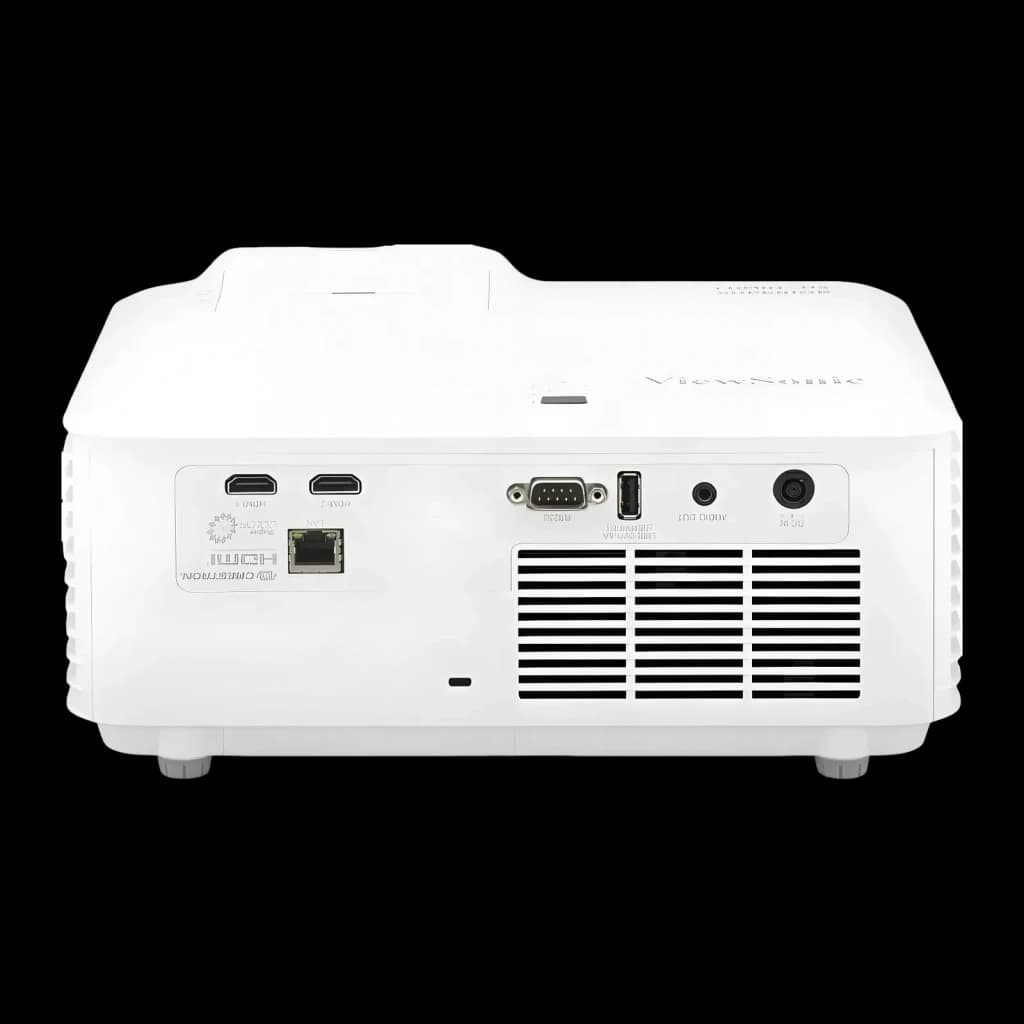 Proyector ViewSonic Láser Full HD 1080p 5000 lúmenes ANSI DLP LS741HD, vista trasera: puertos HDMI, RJ45, VGA, USB y rejilla