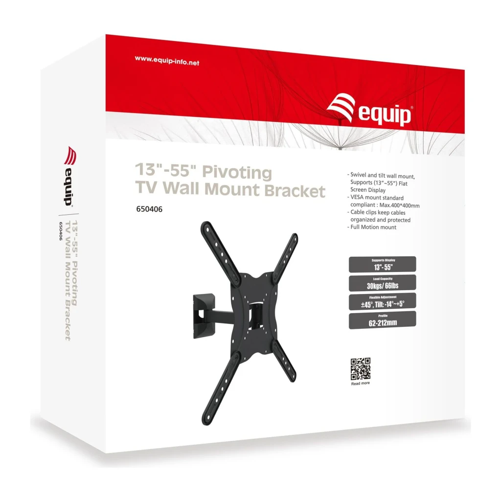 Suporte TV Equip Preto Parede Giratório e Inclinável 23 polegadas-55 polegadas 650406, conteúdo da caixa: embalagem