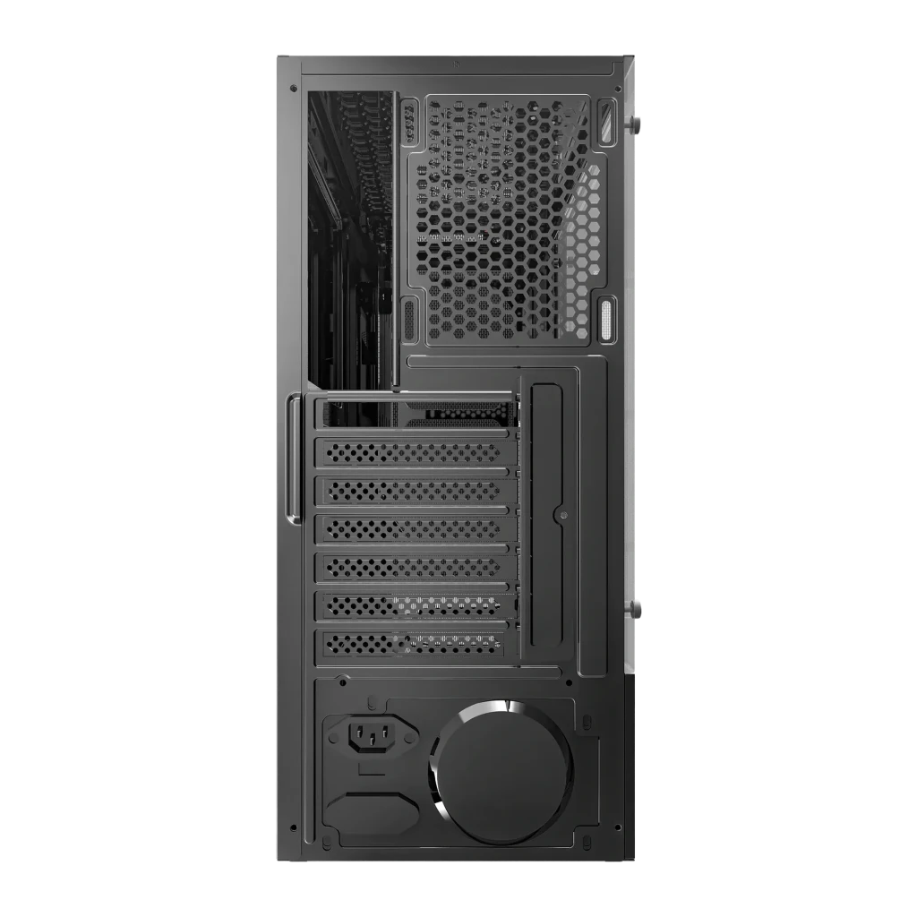 Caja PC darkFlash LEO Cristal Templado ATX/mATX/ITX 240mm Radiador Negro, vista trasera: ranuras de expansión, rejillas