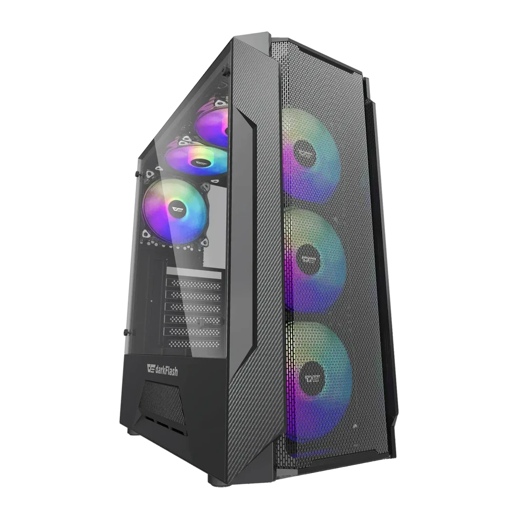 Caja PC darkFlash LEO Cristal Templado ATX/mATX/ITX 240mm Radiador Negro, detalle: panel frontal mesh con 3 ventiladores