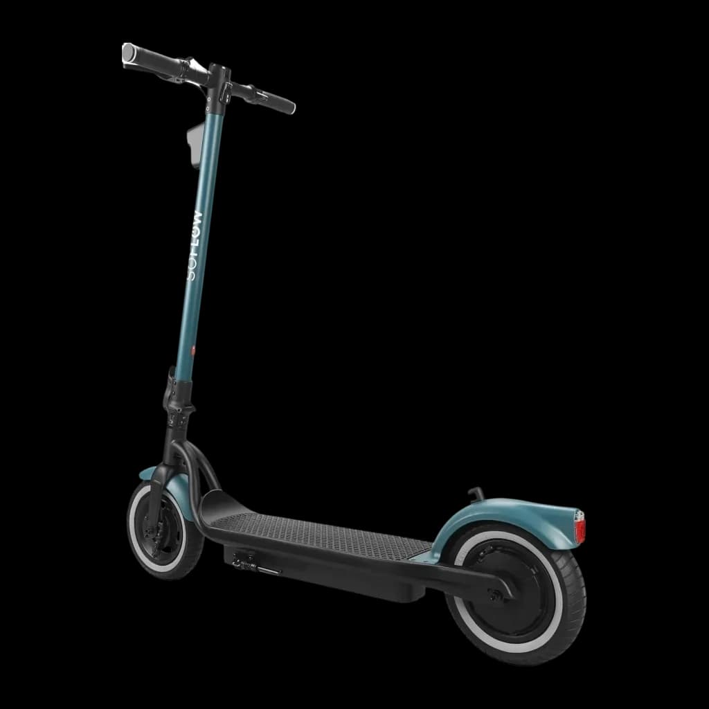 Trottinette électrique SoFlow SO2 Air Max 17.4Ah 500W 80km 20km/h, vue arrière: côté droit avec garde-boue bleu-vert et feu
