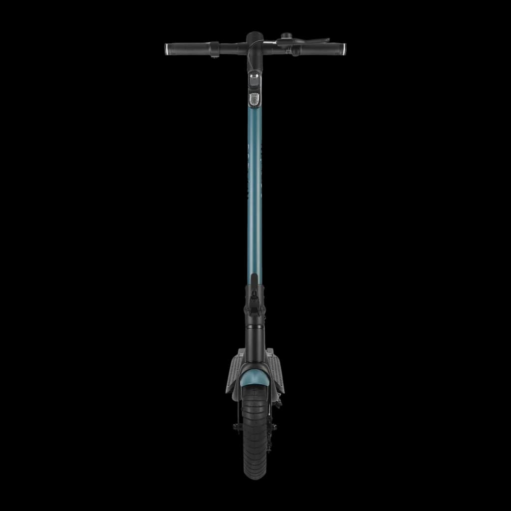 Trottinette électrique SoFlow SO2 Air Max 17.4Ah 500W 80km 20km/h, détail avant: guidon, tige bleu-vert et roue avant