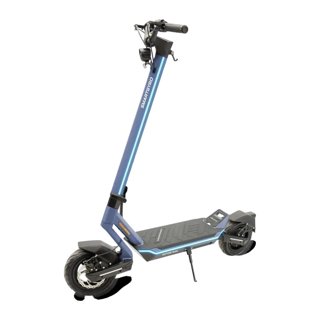 Trottinette Électrique SmartGyro Raptor Dual EVO 2x1000W 60km 25km/h 10 pouces Noir, vue de face: guidon, plateau