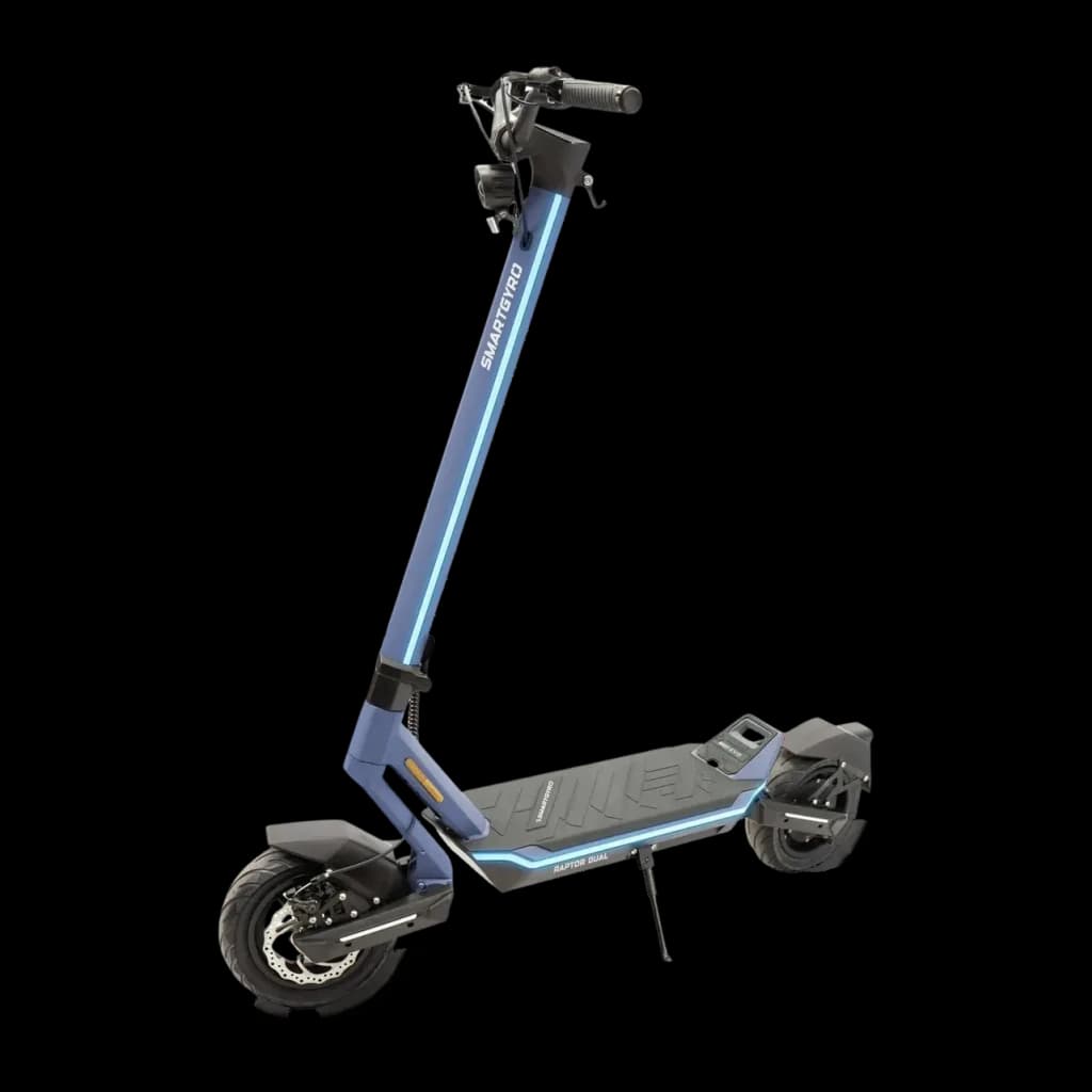 Trottinette Électrique SmartGyro Raptor Dual EVO 2x1000W 60km 25km/h 10 pouces Noir, vue de face: guidon, plateau