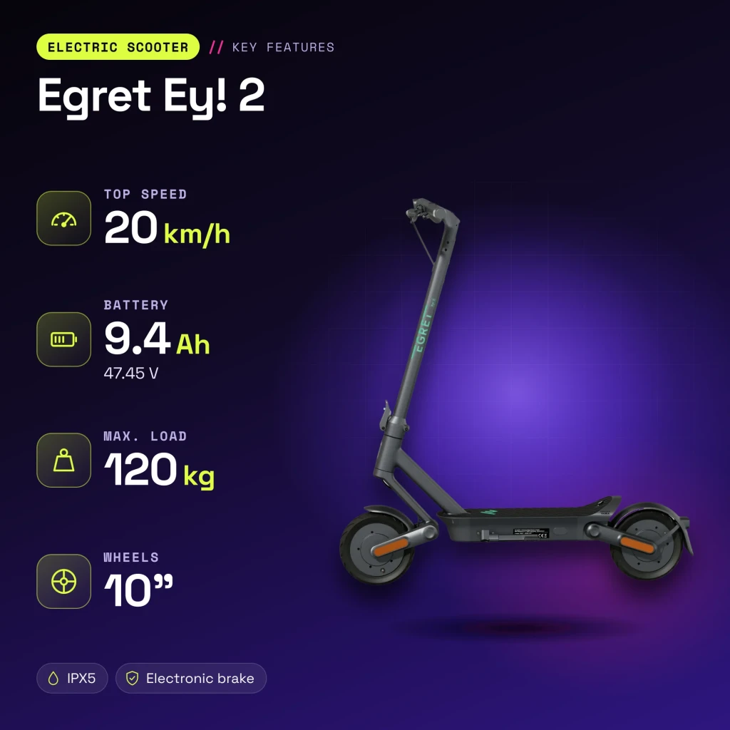 Patinete eléctrico Egret Ey! 2 20km/h 10 pulgadas Gris - características